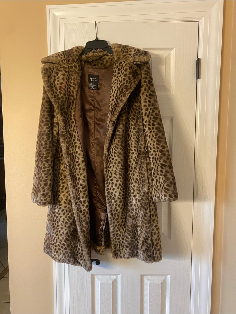 Vintage Dennis Basso Faux Fur Leopard Print Trench Coat